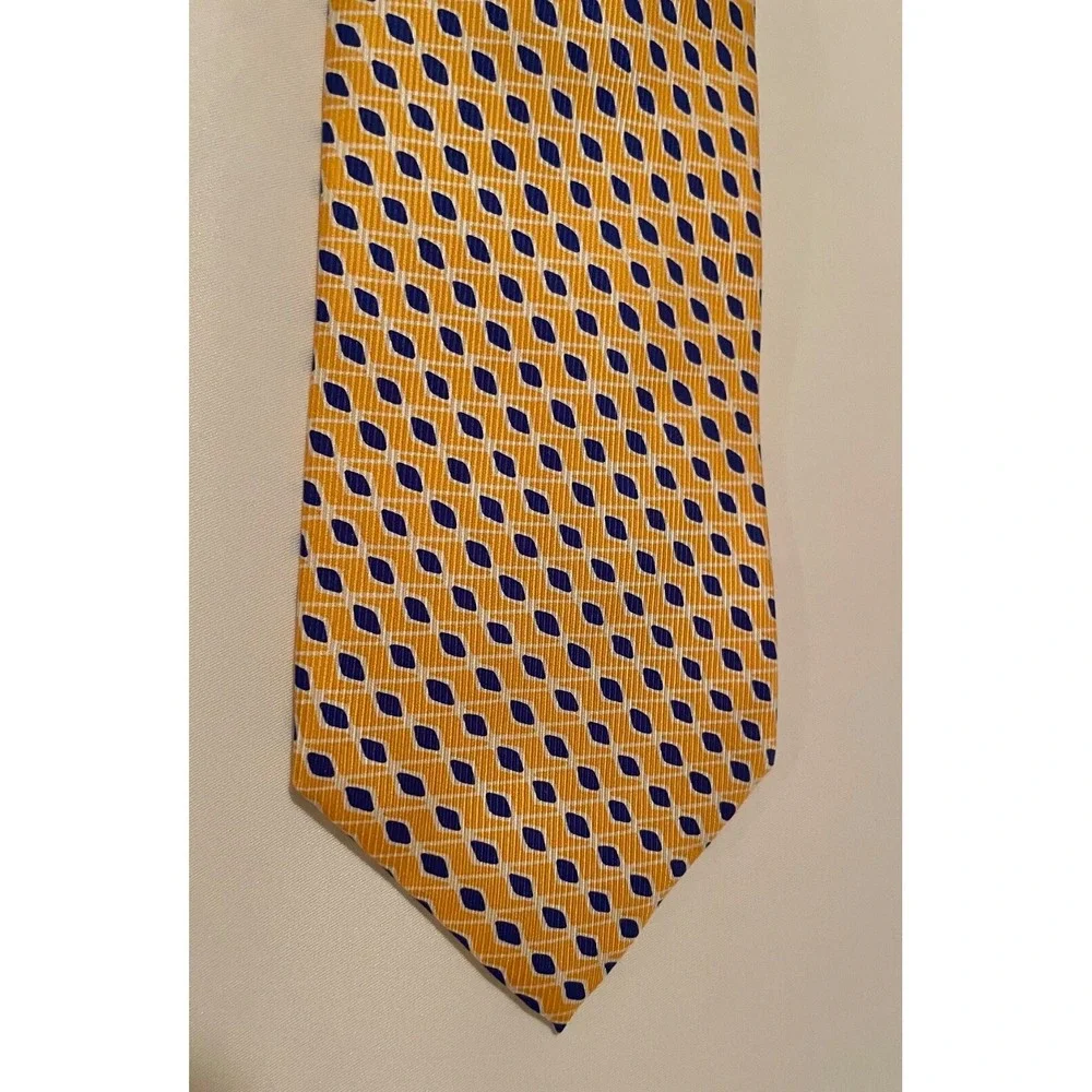 Lauren Ralph Lauren Yellow Geometric 100% Silk‎ Tie Green Label USA 3.75